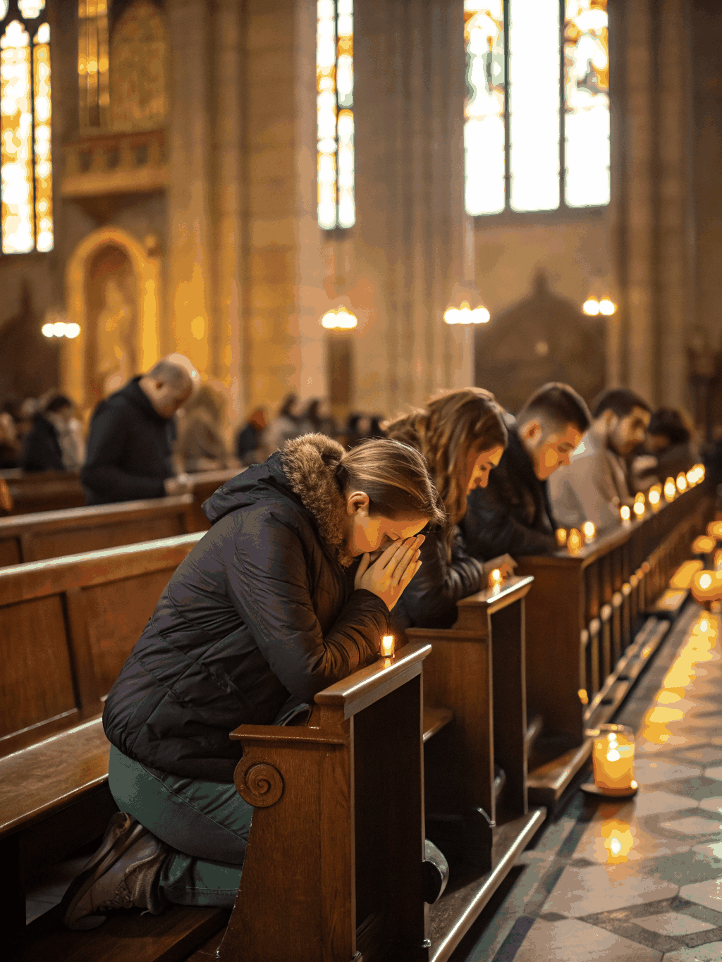 Miembros de la comunidad parroquial reunidos en oración
